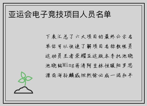 亚运会电子竞技项目人员名单